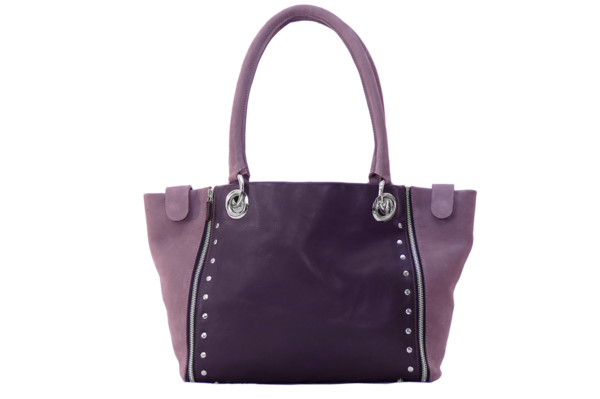 sac cuir clous chocolat nubuck taupe