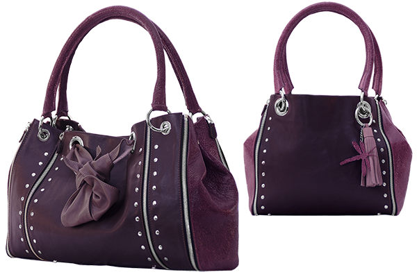 sac cuir clous chocolat agneau framboise