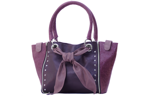 sac cuir clous chocolat agneau framboise cravate taupe