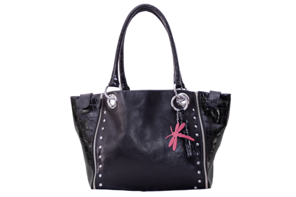 sac cuir clous noir croco libellule rose tagada