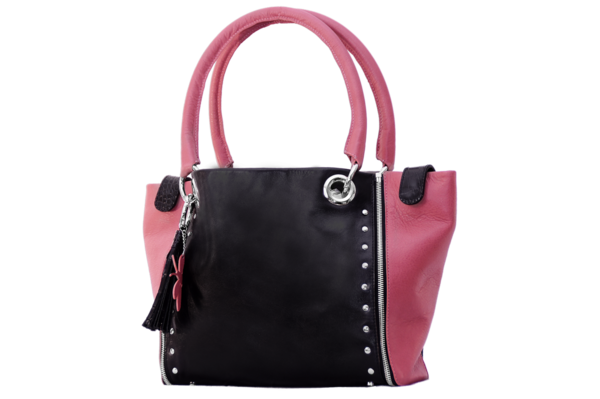 sac cuir clous noir rose tagada