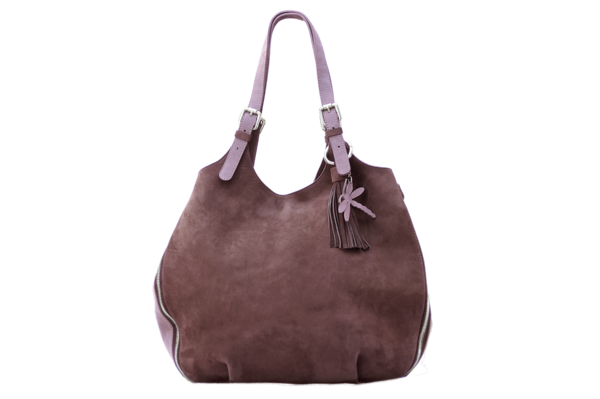 sac cuir nubuck chocolat mauve lilas face