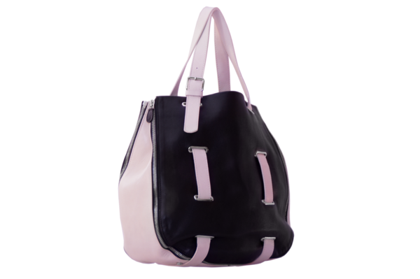 sac cuir noir nubuck rose