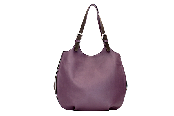 sac cuir chocolat mauve lilas face