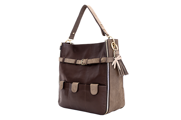 sac cuir chocolat nubuck taupe trois quart