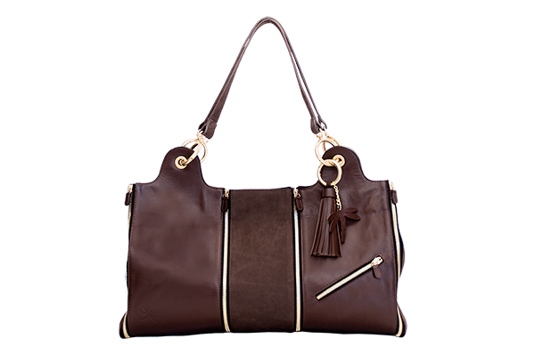 sac cuir chocolat  nubuck poche zip grand modele face