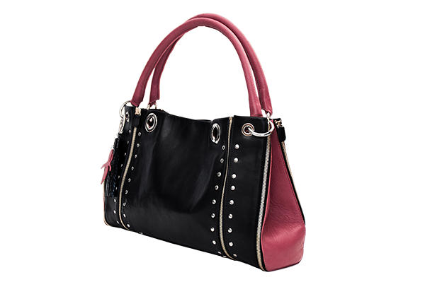 sac cuir clous trapeze noir rose tagada