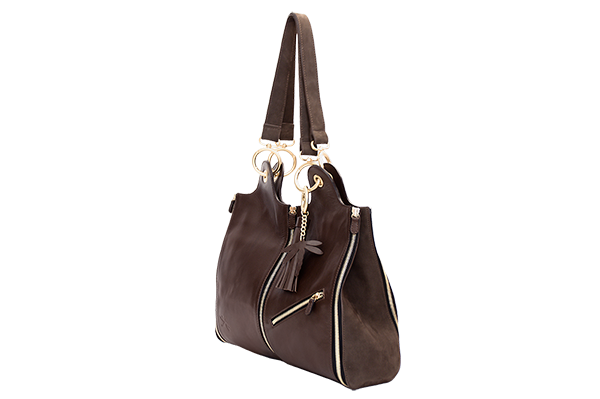 sac cuir chocolat poche zip petit modele face trois quart