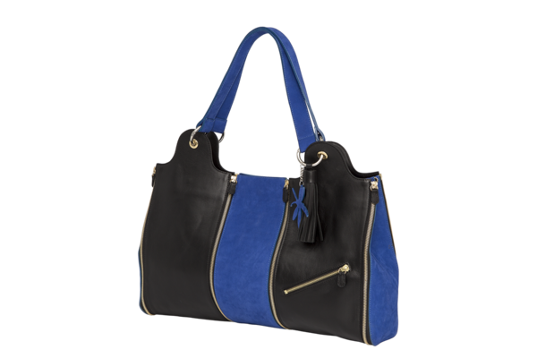 sac cuir noir nubuck bleu grand modele